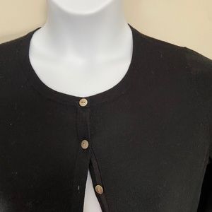 Talbots black merino cardigan with patch pockets, sz L petite